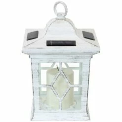 Sunnydaze Decor Sunnydaze Outdoor Lucien Hanging Tabletop Solar LED Rustic Farmhouse Decorative Candle Lantern - 9" - White -Outdoor Lighting Sales Shop unnamed file 993