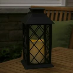 Sunnydaze Decor Sunnydaze Outdoor Concord Hanging Tabletop Solar LED Rustic Farmhouse Decorative Candle Lantern - 11" - Black